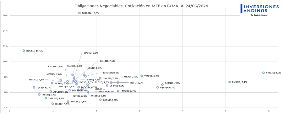 Obligaciones Negociables Cotización en MEP Junio 2024