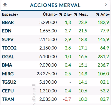 Acciones Merval Octubre 2024
