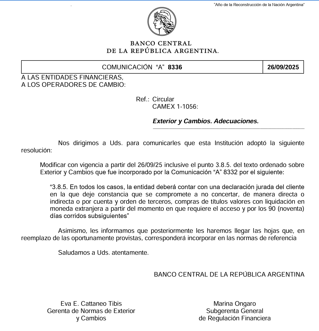 Resumen de Mercados Septiembre 2025 7 BCRA comunicación 8326